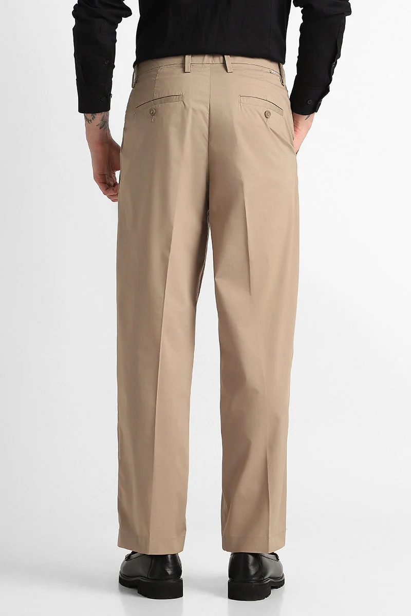 Snitch Beige Stretch Relaxed Fit Trousers for Men | Best Price UAE